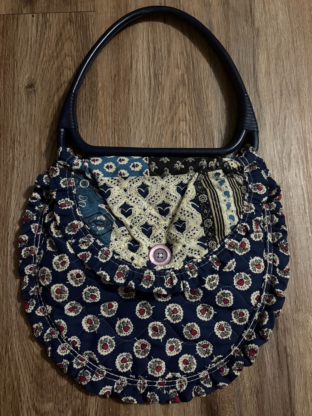 Quilted Navy Floral Patchwork Shoulder Bag